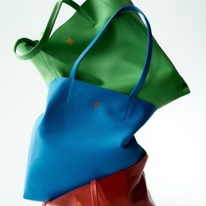 NWT. Zara Blue Leather Everyday Tote Bag.